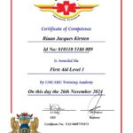 Riaan Jacques Kirsten - First Aid Level 1